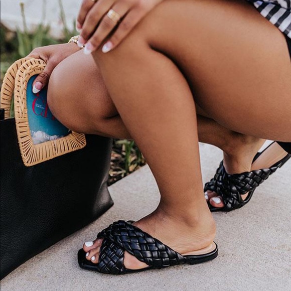 Black Woven Straps Sandals - Picture 3 of 10